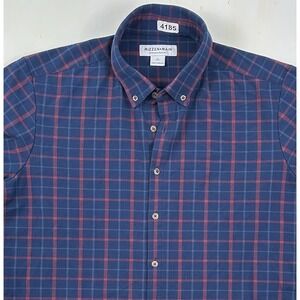 Mizzen + Main Performance Shirt Mens L Blue Plaid Trim Fit Button Up Long Sleeve